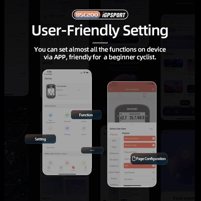 IGPSPORT BSC200 200 Wireless Bicycle Computer GPS Bike Speedometer Cycling Odometer 2.5in ANT+ APP Sync Slope Altitude - Pogo Cycles