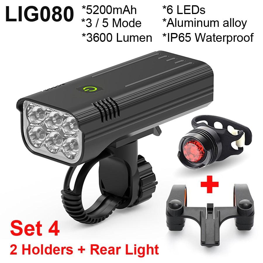 NEWBOLER Bicycle Light 3600 Lumens USB Chargeable Rainproof MTB Bike Light Set With 2 Holder 5200mAh Flashlight Bike Accessories - Pogo Cycles