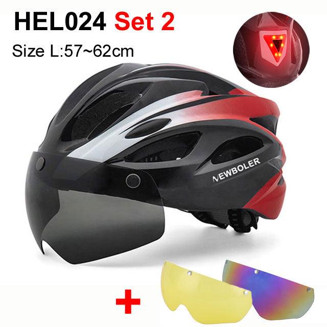 NEWBOLER Cycling Helmet Man Women LED Light Helmet Road Mountain Bike Helmet Removable Lens Riding Bicycle Helmet With Goggles - Pogo Cycles