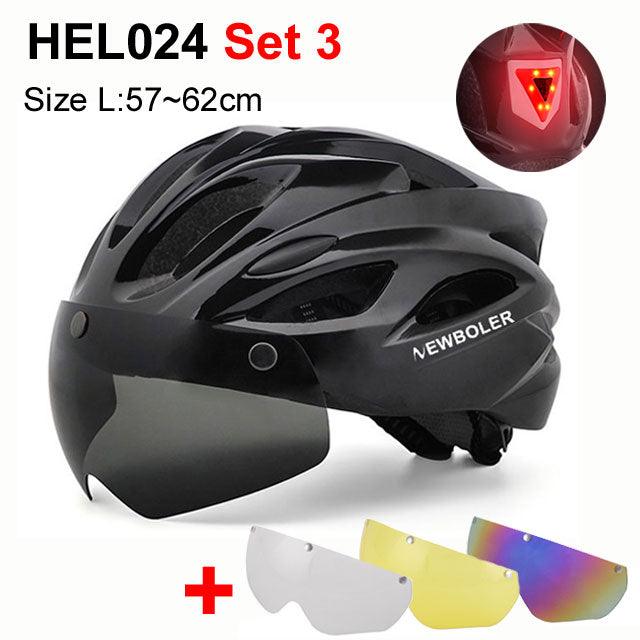 NEWBOLER Cycling Helmet Man Women LED Light Helmet Road Mountain Bike Helmet Removable Lens Riding Bicycle Helmet With Goggles - Pogo Cycles