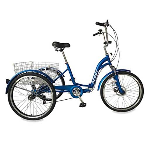 SCOUT adults tricycle, folding tricycle, 24inch wheels, 6-speed shimano gears, front & rear disc brakes (Blue) - Pogo Cycles
