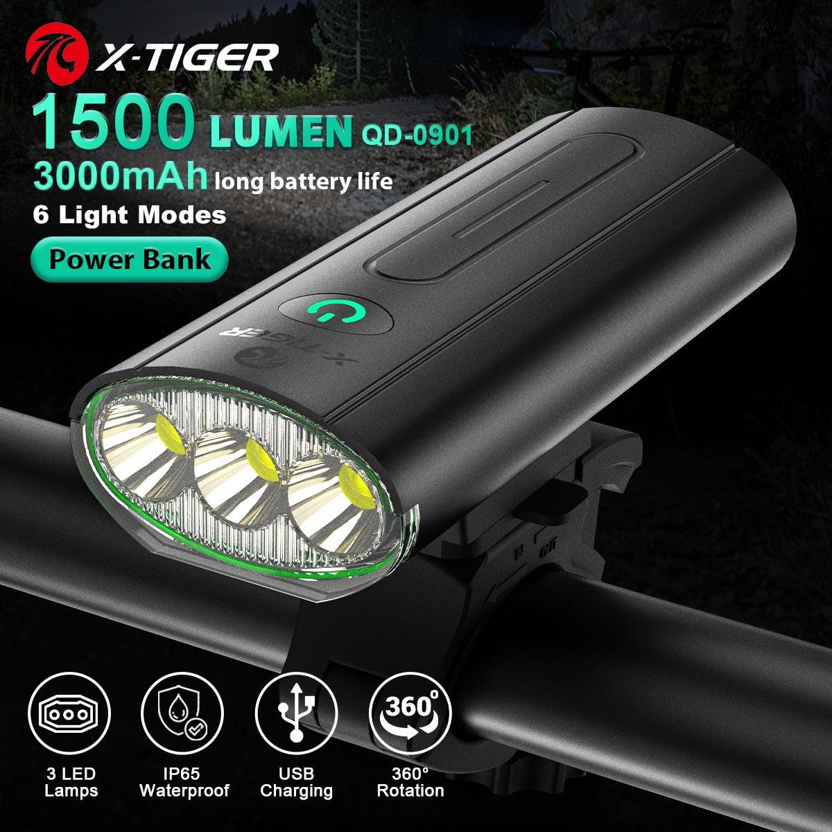 X-TIGER Bicycle Light Rainproof USB Charging LED Cycling Lights Front Lamp Headlight Aluminum Ultralight Flashlight Bike Light - Pogo Cycles