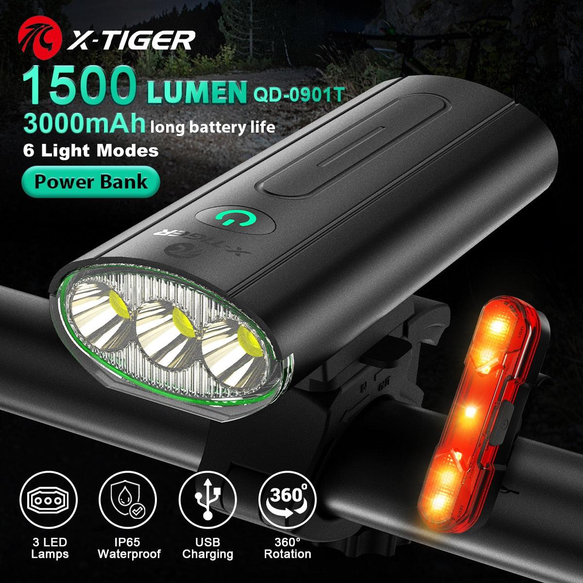 X-TIGER Bicycle Lights Waterproof USB Charging Bike Light Aluminum LED Front Lamp Bike Headlight Power Bank Cycling Flashlight - Pogo Cycles