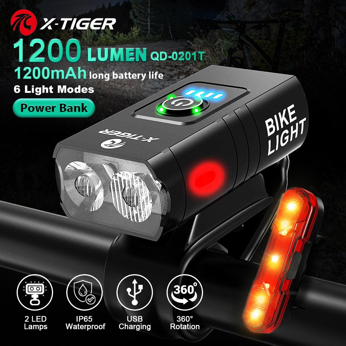 X-Tiger Bike Light Headlight Bicycle Lamp With Power Bank Rechargeable LED 5200mAh MTB Bicycle Light Flashlight Bike Accessories - Pogo Cycles