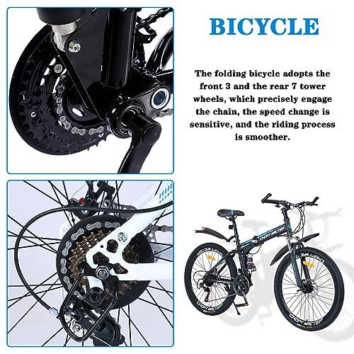 CNOPT MACTEP Folding Bike Mountain Bike Adult Bicycle 26 inch 21 Shifter Cross Country Mountain Bicycle for Men and Women Youth Full Suspension Mountain Bicycle (Black)… - Pogo Cycles
