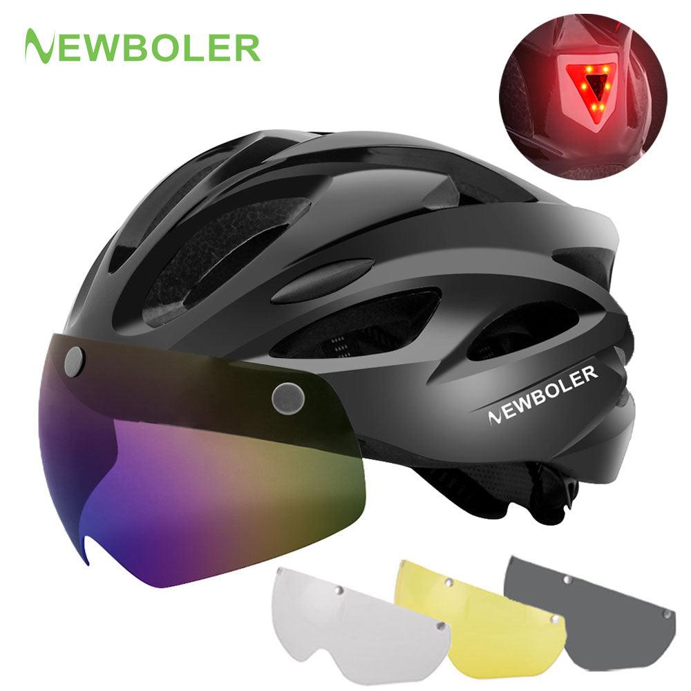 NEWBOLER Cycling Helmet Man Women LED Light Helmet Road Mountain Bike Helmet Removable Lens Riding Bicycle Helmet With Goggles - Pogo Cycles