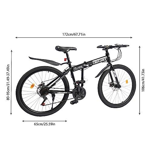 Sindipanda 26" Mountain Folding Bike Wheel Adult Bicycle 21 Speed Folding Bike,Front and Rear Mechanical Disc Brakes,Black & White - Pogo Cycles