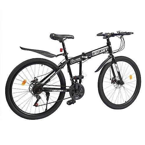 Sindipanda 26" Mountain Folding Bike Wheel Adult Bicycle 21 Speed Folding Bike,Front and Rear Mechanical Disc Brakes,Black & White - Pogo Cycles