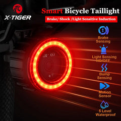 X-TIGER Bicycle Smart Auto Brake Sensing Light Waterproof LED Charging Cycling Taillight Bike Rear Light Warn Bicycle Tail light - Pogo Cycles