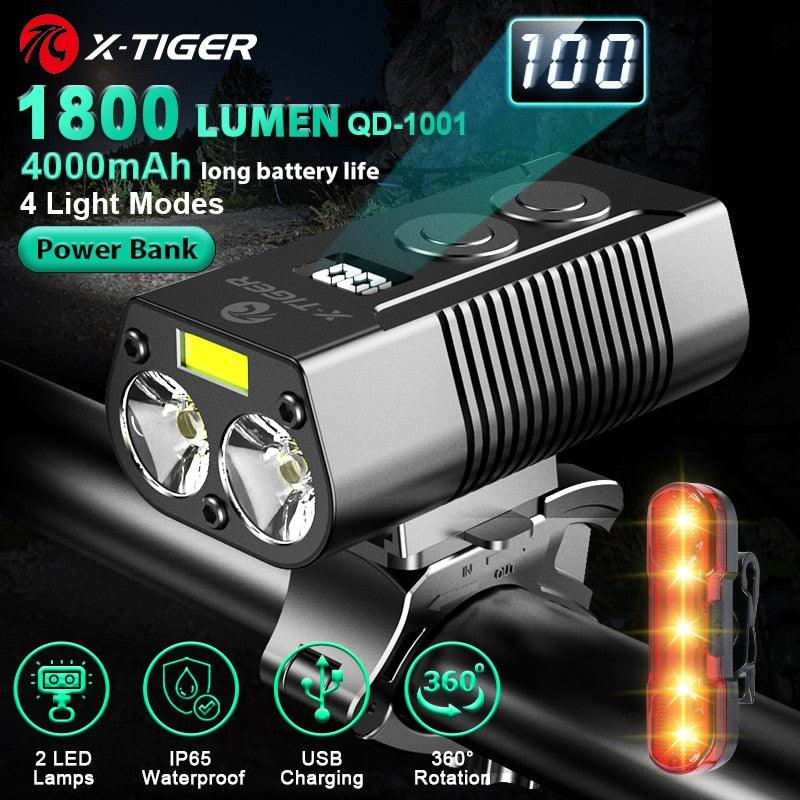 X-Tiger Bike Light Headlight Bicycle Lamp With Power Bank Rechargeable LED 5200mAh MTB Bicycle Light Flashlight Bike Accessories - Pogo Cycles